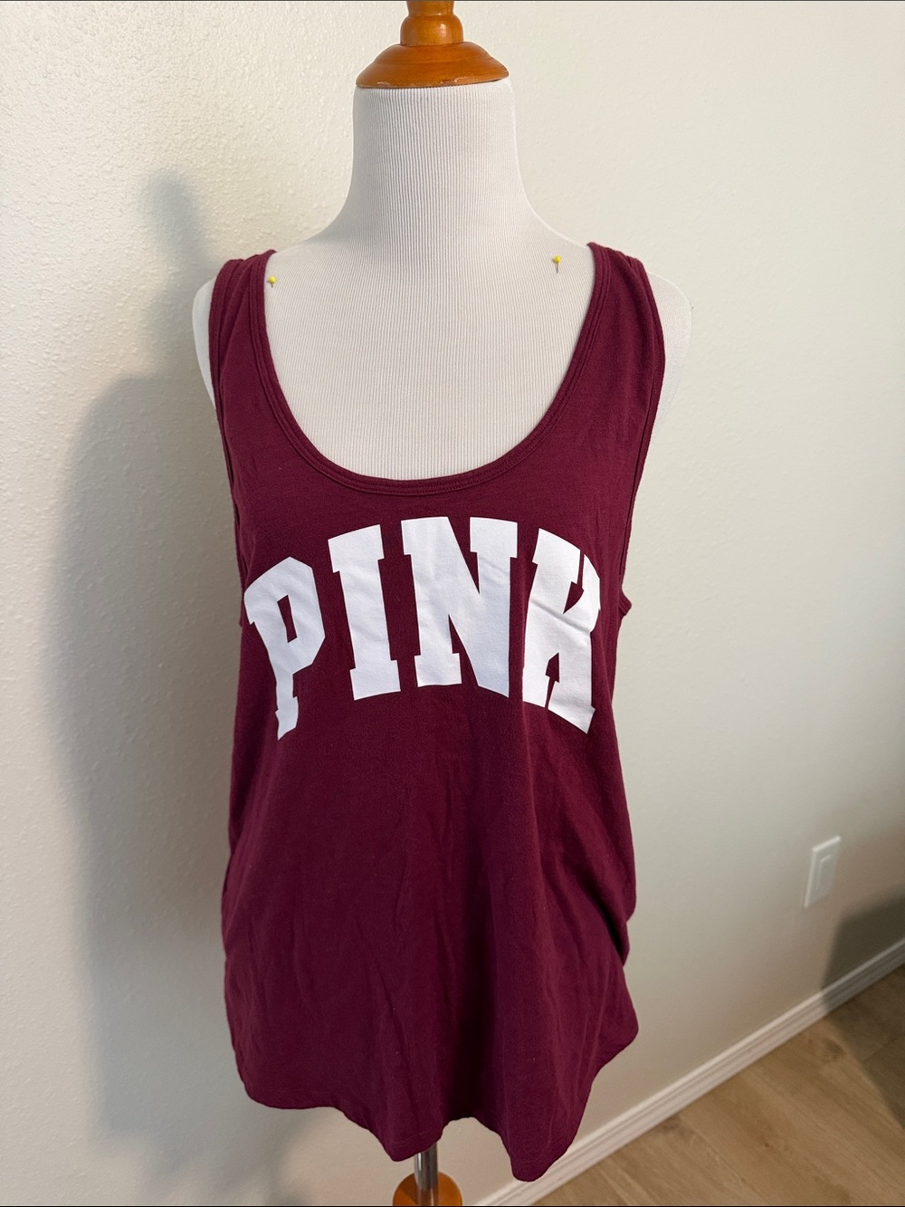 PINK Victoria's Secret Maroon Scoop Neck Tank with White Logo